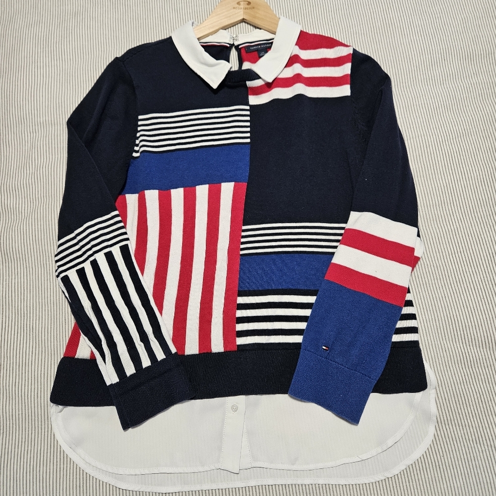 Tommy Hilfiger Red and White Striped Sweater